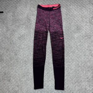 Nike Pro Hyperwarm Leggings Women Small Striped Compression Activewear Baselayer
